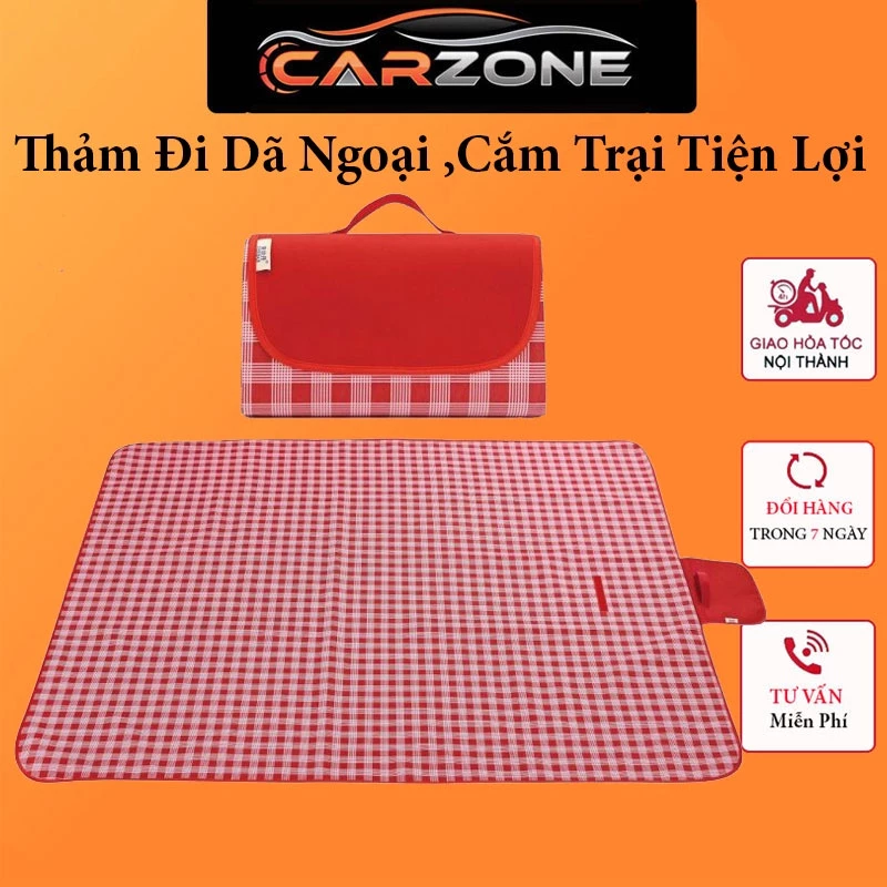 Thảm Picnic, Thảm Dã Ngoại Du Lịch Họa Tiết Caro Gấp Gọn, Chống Thấm Nước