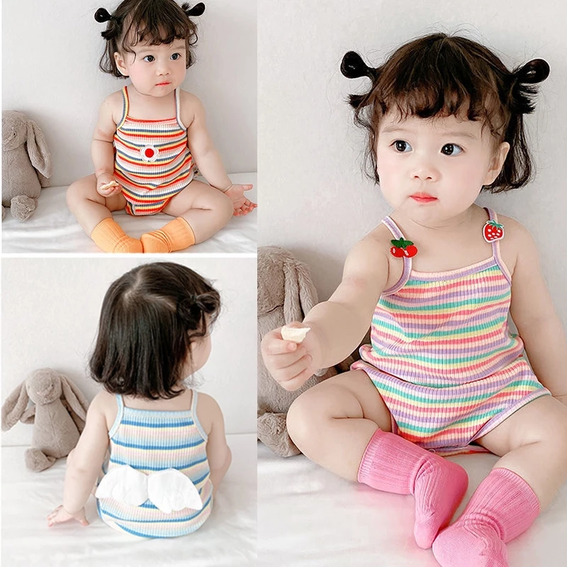 Áo Liền Quần Kẻ Sọc Màu Cầu Vồng Cho Bé Gái