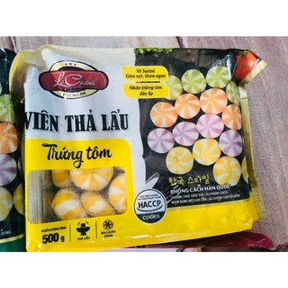 500g Viên Bánh Bao Thả Lẩu nhân Trứng Tôm Lacusina ( vàng)/ 100g_ship hỏa tốc