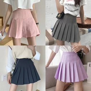 XS-3XL Women's Pleated Skirt Korean Student's Solid Color Mini A Waist - Closing