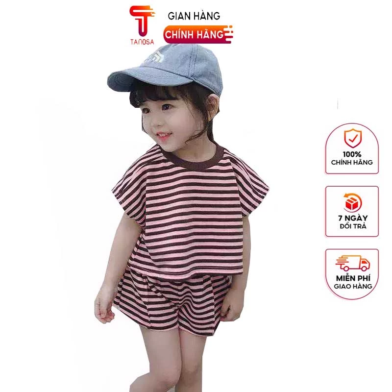 Đồ bộ cộc tay kẻ ngang cho bé mặc mùa hè dễ thương 10-25kg TANOSA