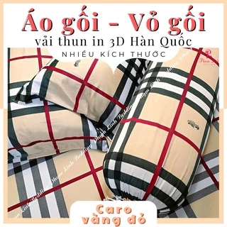 [Caro vàng đỏ] Áo gối vải thun 3D Hàn Quốc codãn sợi Polyester nhiều sizevỏ gối bảo vệ ruột gối nằm gối ôm không dây kéo