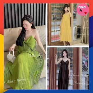 Đầm maxi hai dây nhỏ dập ly xoắn ngực siêu đẹp