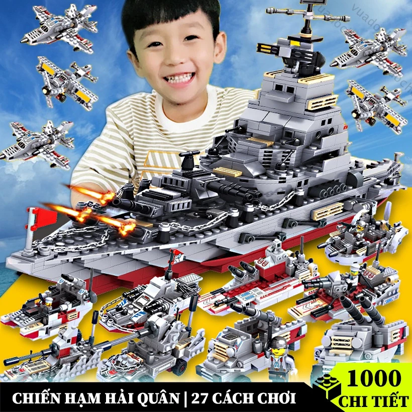 [1000 Chi Tiết] Mô Hình Lắp Ráp Tàu Chiến VuaDoChoiZ TC1000, Logo xếp hình Tàu Chiến 1000 Chi Tiết - Kèm Lính Hải Quân