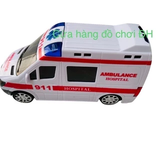 (Tang pin)Mô hình xe đồ chơi cứu thương có nhạc và đèn quay đầu khi gặp vật cản cho bé