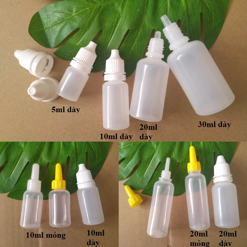 100 Vỏ lọ nhỏ mắt nhựa 3ml 5ml 10ml 20ml 30ml 50ml 100ml - Chai nhỏ giọt đựng hương liệu, chiết mực, dụng cụ spa