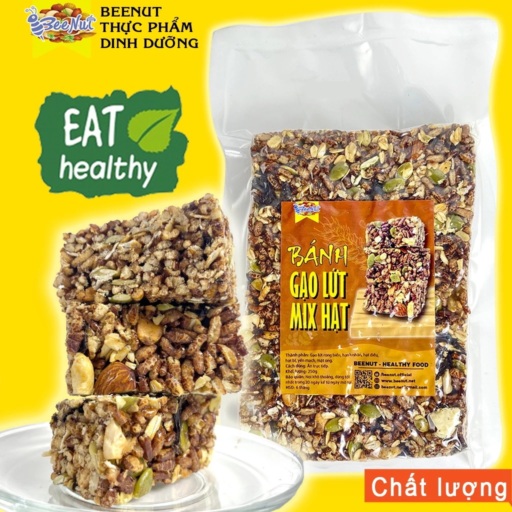 Bánh gạo lứt rong biển mix hạt (250g) Đồ ăn vặt ngon BeeNut