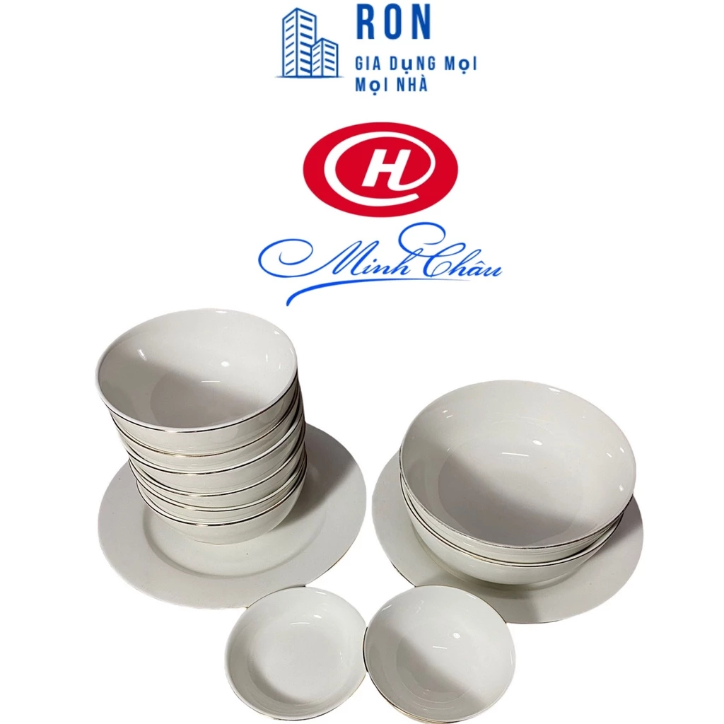Bộ Bát Đĩa Viền Vàng 12K - 12 Món - Sứ Minh Châu Cao Cấp [ Hàng Chinh Hãng ]