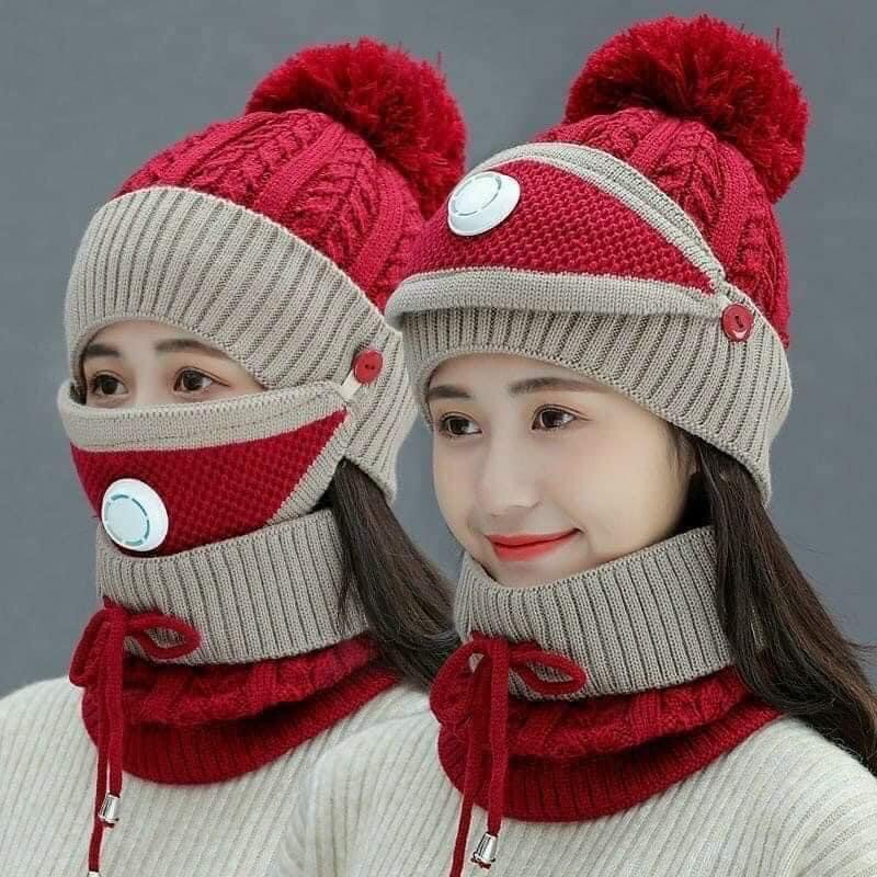 SET KHĂN MŨ LEN CÓ KHẨU TRANG