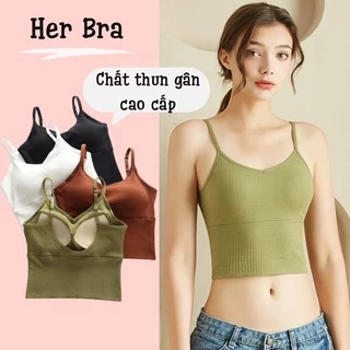 Áo bra nữ 2 dây có mút ngực liền chất cotton thun gân dáng dài hở lưng nâng ngực tự nhiên BRA02