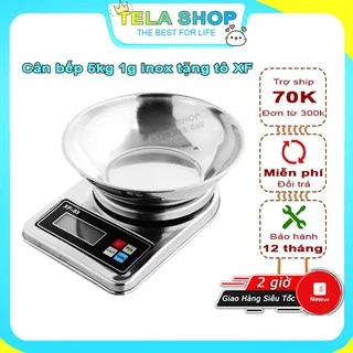 Cân tiểu ly nhà bếp 5kg 1g Inox 304 không gỉ chính xác cao tặng kèm tô chứa và pin Tela Shop