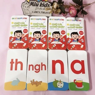 Bộ 42 thẻ flashcard thẻ học thông minh học bảng chữ cái tiếng việt có chữ ghép,chữ đơn,dấu thanh