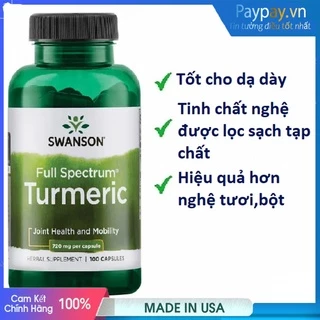 Viên uống tinh chất nghệ vàng Swanson Turmuric 750mg 100 Viên