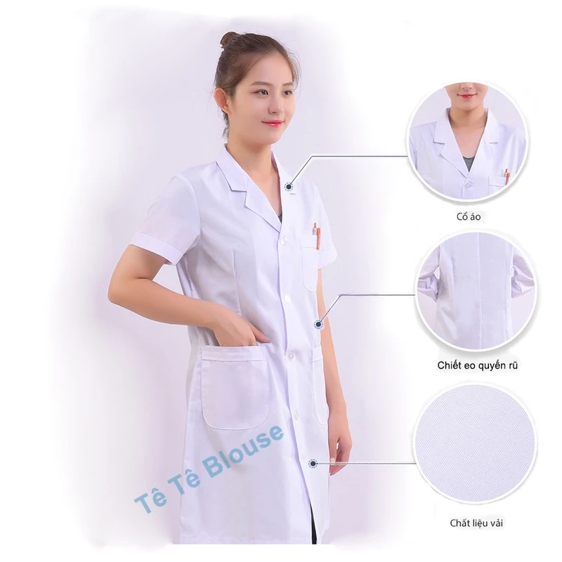 [Siêu ưu đãi] Áo Blouse (Blu) NỮ CỘC TAY, dáng dài ngang gối vải Thô Cotton dành cho Bác sĩ, PTN