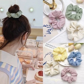 Scrunchies cột tóc màu trơn đơn giản bản lớn dễ thương