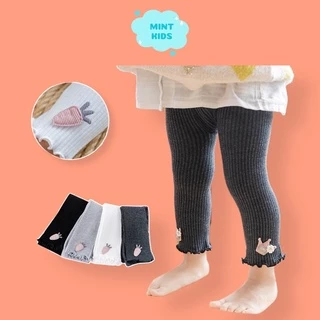 Quần legging cho bé gái dưới 4 tuổi, len cotton dày dặn, giữ ấm