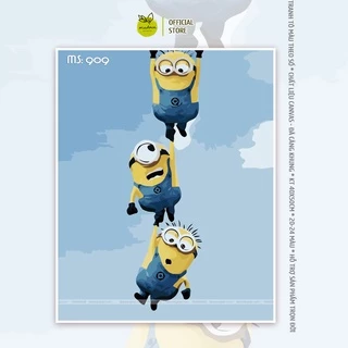 Tranh tô màu số hóa Madoca có khung 40x50cm Minion bắc thang T909