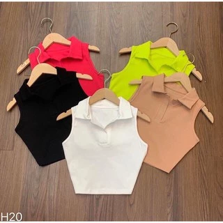 Áo ba lỗ croptop cổ bẻ trơn cực xinh