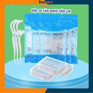 Hộp 50 Tăm Chỉ Nha Khoa Tiệt Trùng Dental Floss Tăm Nhựa Xỉa Kẽ Răng Nướu Làm Sạch Chuyên Dụng