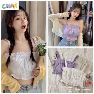 Áo 2 Dây Đũi Croptop 2 Màu Tím Trắng Cực Xinh