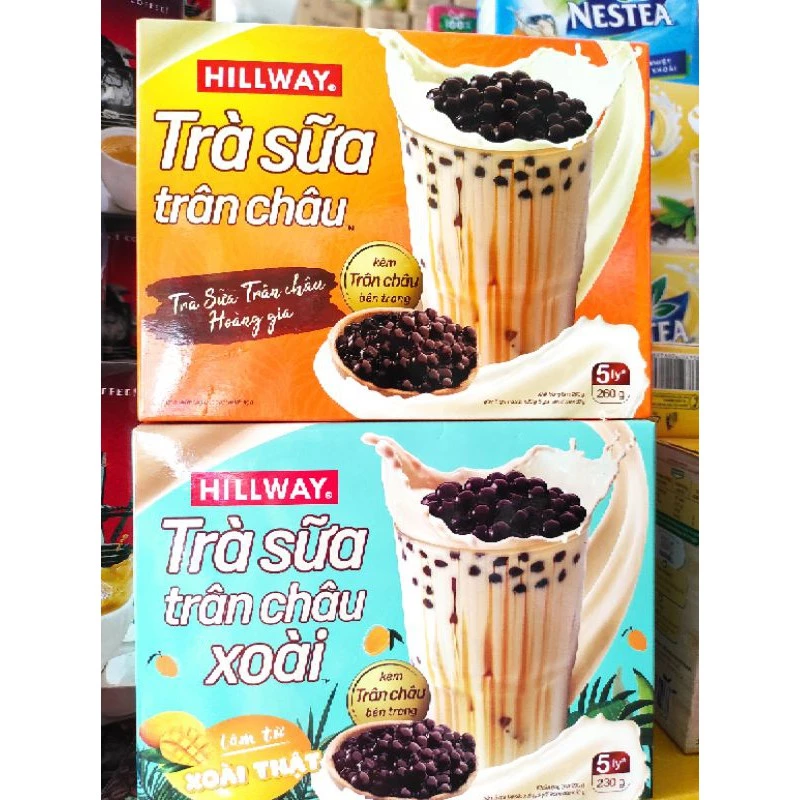 Trà sữa trân châu Hillway hộp 230g (5 gói trà sữa x 16g, 5 gói trân châu x 30g)