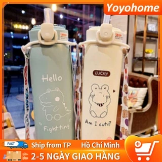 Bình giữ nhiệt INOX 304 dung tích 500ml bình nước giữ nhiệt họa tiết dễ thương có ống hút