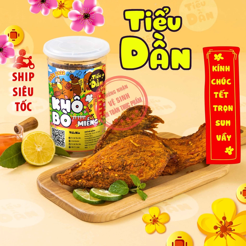 Khô bò miếng hũ lớn 250g Tiểu Dần đồ ăn vặt vừa ngon vừa rẻ