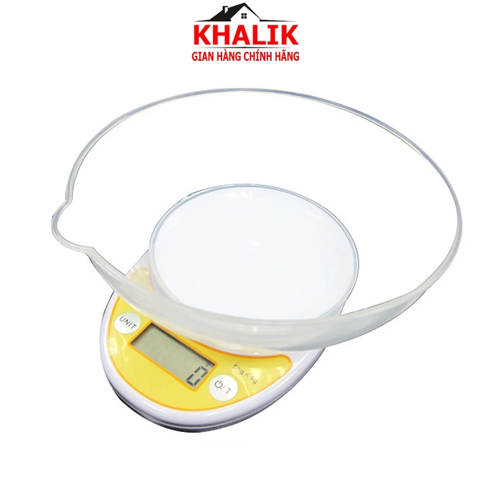 Cân điện tử nhà bếp 5kg/1g KHALIK WH-B04 có kèm tô đựng dùng pin độ chính xác cao - Fullbox