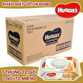 Thùng 12 gói Khăn ướt Huggies chiết xuất Cao cao và Bơ hạt mỡ 72 tờ, không mùi 64 tờ