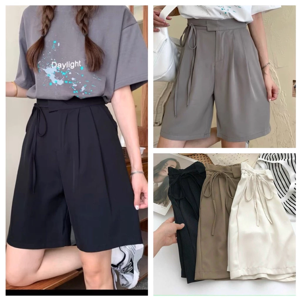 Quần Short Nữ Cạp Cao Ống Rộng Quần Đùi Lửng Chất RUBY Thoáng Mát Thắt Nơ Bên Hông MA 55
