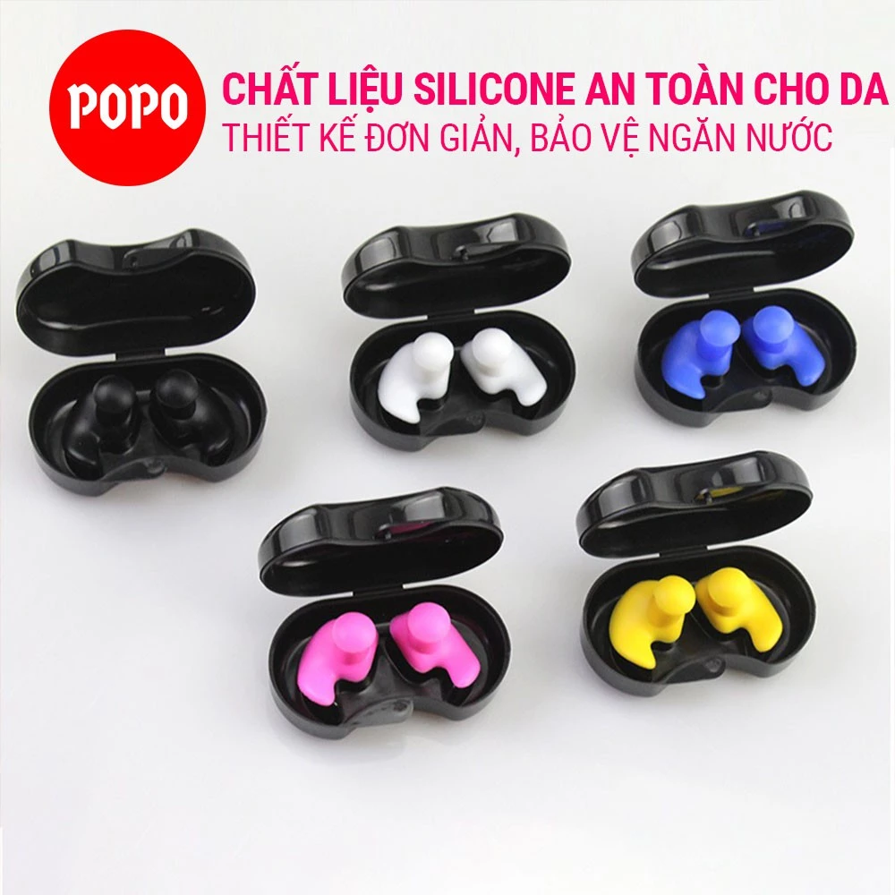 Bộ 2 nút bịt tai chất liệu silicon dẻo mềm mịn chống nước bảo vệ an toàn cho da chính hãng POPO