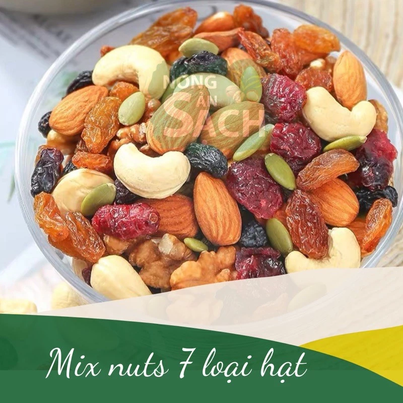Combo Mix 7 Loại Hạt Dinh Dưỡng: Hạt Macca, Hạt Hạnh Nhân, Hạt Óc Chó, Hạt Điều, Hạt Bí Xanh, Nho khô