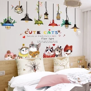 Decal Dán Tường mẫu Mèo Đèn (1m6*2m)