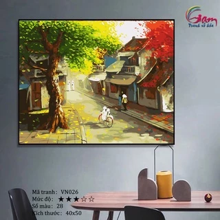Tranh sơn dầu số hoá tự tô màu phố cổ Hà Nội phong cảnh Việt Nam VN026 40x50cm căng khung