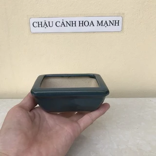 Chậu Chữ nhật khắc bonsai sen đá mini màu Xanh ngọc gốm Bát tràng 1 size SP412