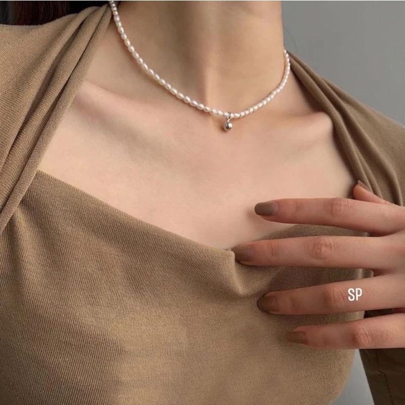 Dây Chuyền Nữ Dáng Choker Trai Nuôi mini sz 6-7li Kèm Chuông/Không Chuông - Trang sức Vàng Bạc Hoà Thảo HTJ