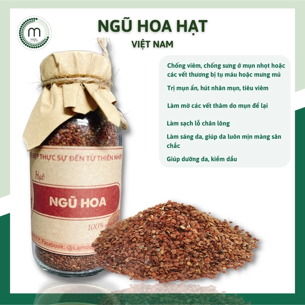 Ngũ hoa hạt nguyên chất đắp mặt nạ MỘC - hút mụn mủ, làm sạch sâu, mờ thâm mụn chai 100/200ml handmade