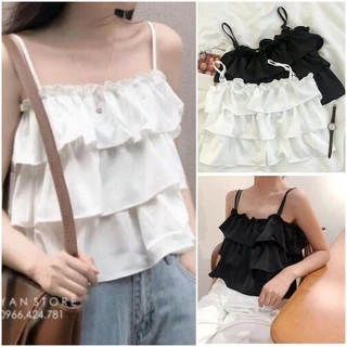 Áo croptop 2 dây 3 tầng, áo hở lưng hai dây kiểu bánh bèo năng động