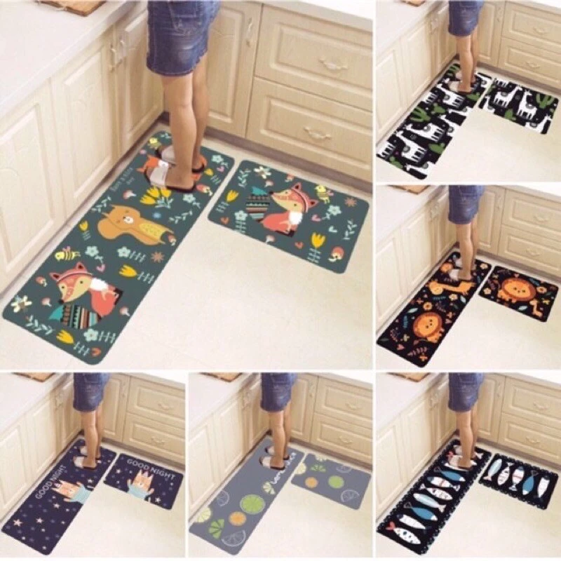 bộ 2 thảm nhà bếp 3d nhiều mẫu, thảm nhà bếp chống trơn trượt, thảm dậm chân