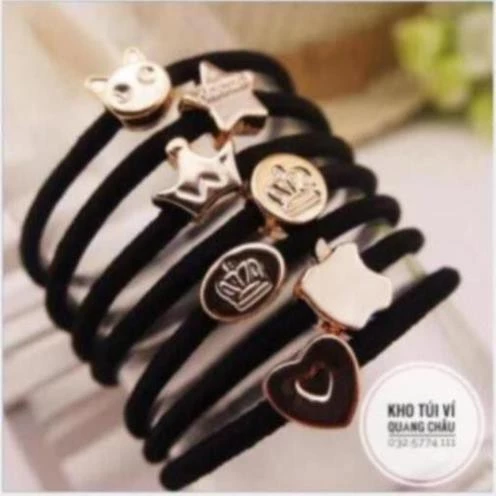 DÂY BUỘC TÓC MÀU ĐEN HẠT VÀNG SIÊU BỀN
