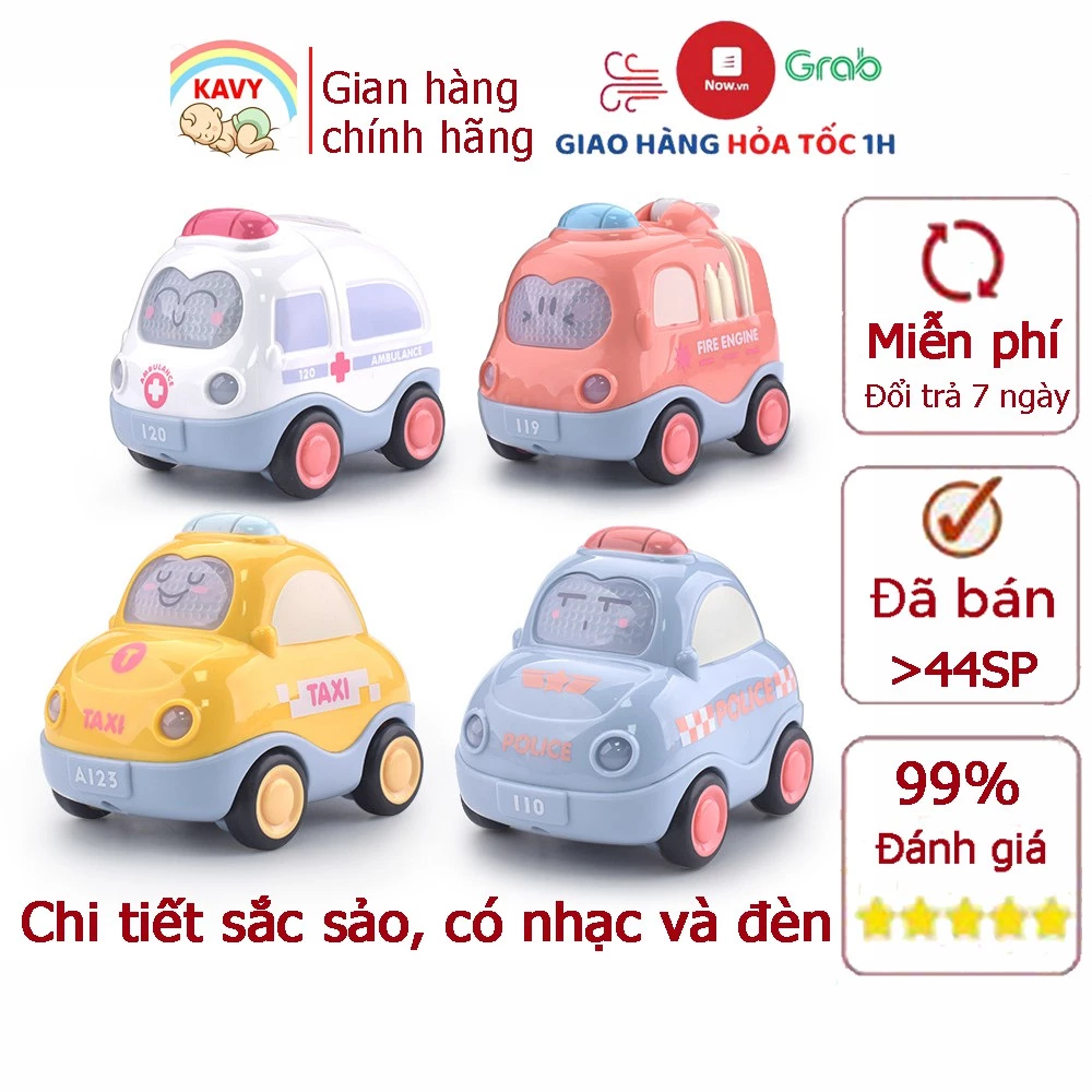 Đồ chơi xe cứu hoả, taxi, cứu thương, cảnh sát chạy đà KAVY có đèn và nhạc