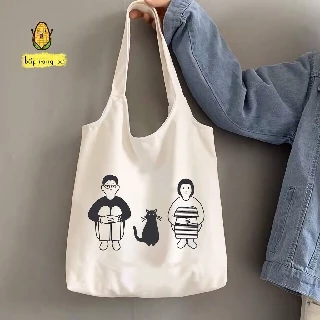 TÚI TOTE TRẮNG ĐEN [ WHITE BLACK] - CÓ KHÓA - VẢI DỆT CANVAS 100%