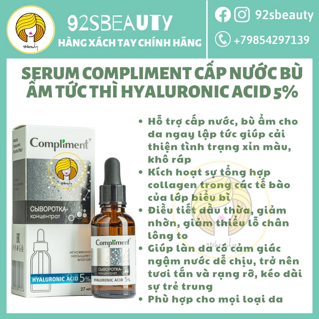 Serum Compliment Hyaluronic Acid 5% cấp nước bù ẩm cho da tức thì