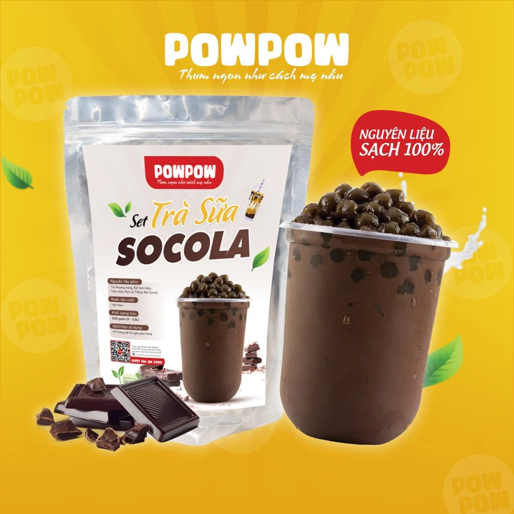 Set nguyên liệu pha trà sữa trân châu SOCOLA tự nấu POWPOW - nấu được 15 - 20 ly