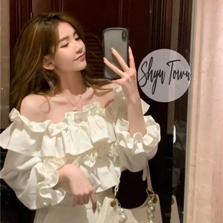 [ẢNH THẬT 100%] Áo trễ vai tay bồng bèo croptop siêu xinh, áo hở vai trắng bánh bèo tiểu thư - Shyn Closet