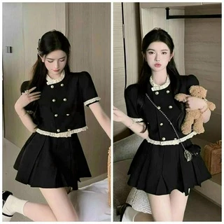 Set đầm váy nữ áo kiểu croptop lai bèo mix chân váy xếp ly ngắn xinh xắn dành cho các nàng đi chơi,hẹn hò siêu dễ thương