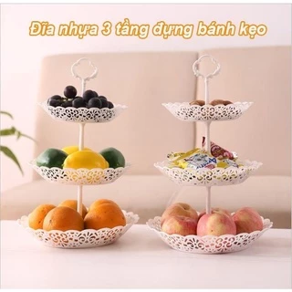 Đĩa nhựa 3 tầng đựng bánh kẹo, hoa quả