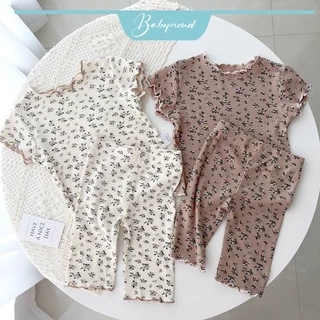 BABEPROUD Bộ đồ ngủ áo tay ngắn và quần short vải cotton in hoa thời trang Hàn Quốc cho bé gái 0-7 tuổi