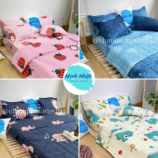 Bộ chăn hè ga gối Cotton 3D Minh Nhật gồm chăn hè, drap ga giường và 2 vỏ gối nằm - Chăn hè chần bông