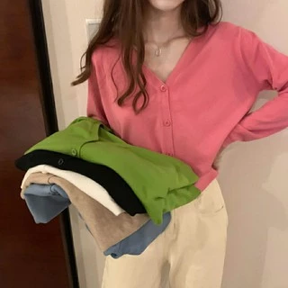 Áo Khoác Cardigan len tay dài cổ tim hàn quốc siêu xinh